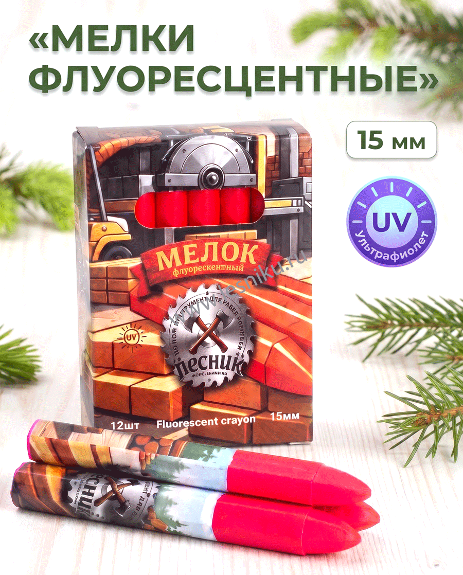 Мелок маркировочный ЛЕСНИК, флуоресцентный, красный, 12 шт., 